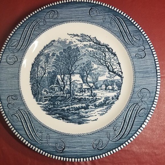 Currier & Ives Blue - Old Grist Mill - Dinner Plate - Picture 1 of 5